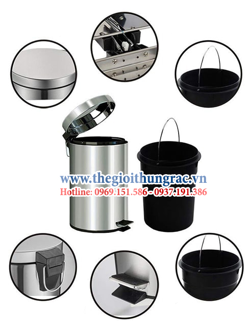 cac bo phan cua thung rac inox dap chan Các bộ phận cấu tạo của thùng rác inox đạp chân