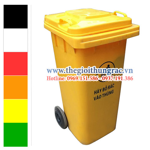 thung rac 120 lit mau vang Thùng rác dung tích 120 lít màu vàng