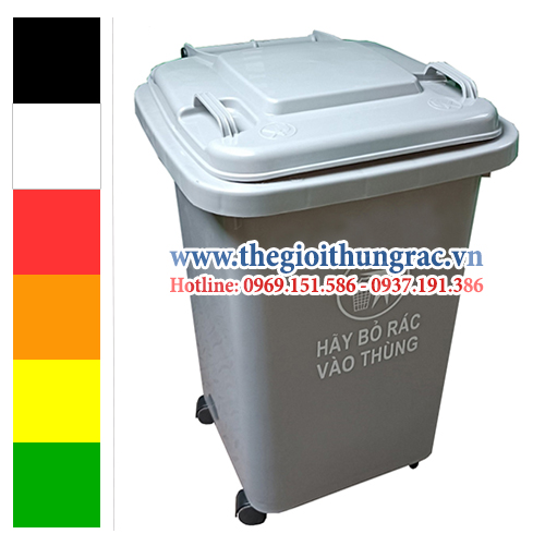 thung rac 60L mau ghi xam co banh xe Thùng rác dung tích 60 lít có bánh xe di chuyển màu ghi xám