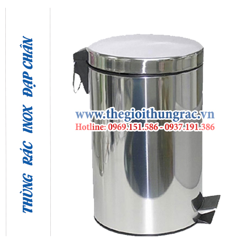thung rac inox dap chan 12 lit Thùng rác inox dung tích 12 lít đạp chân + xô nhựa dễ vệ sinh