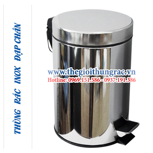 thung rac inox dap chan 20 lit Thùng rác inox dung tích 20 lít đạp chân + xô nhựa dễ vệ sinh