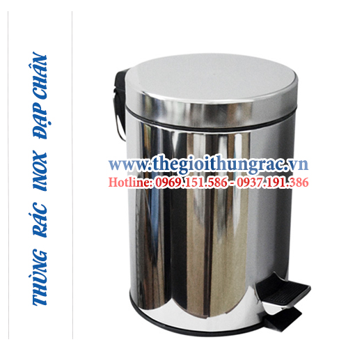 thung rac inox dap chan 8 lit Thùng rác inox dung tích 8 lít đạp chân + xô nhựa dễ vệ sinh