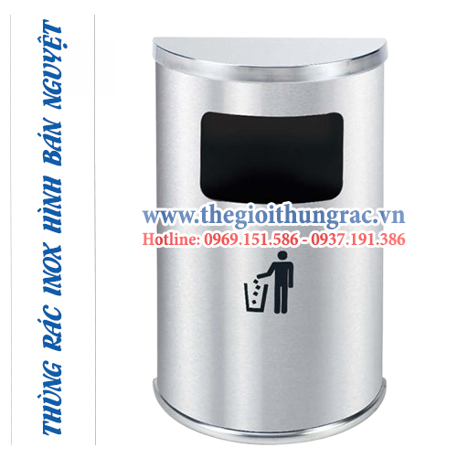 thung rac inox hinh ban nguyet A51 Thùng rác inox hình bán nguyệt