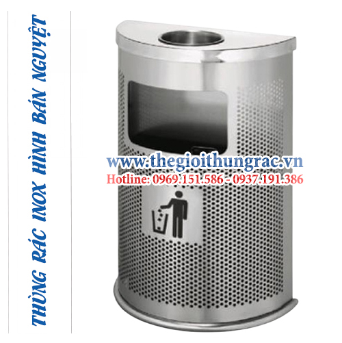 thung rac inox hinh ban nguyet A55 Thùng rác inox hình bán nguyệt