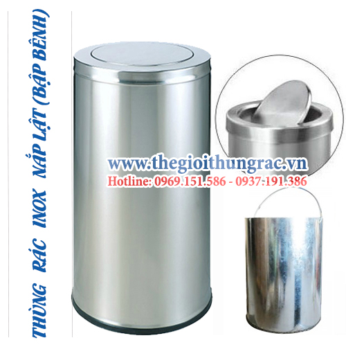 thung rac inox nap lat a35-G bap benh Thùng rác mã A35-G inox nắp bập bênh, nắp lật