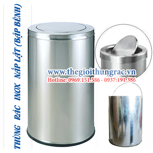 thung rac inox nap lat a35-P bap benh Thùng rác mã A35-P inox nắp bập bênh, nắp lật